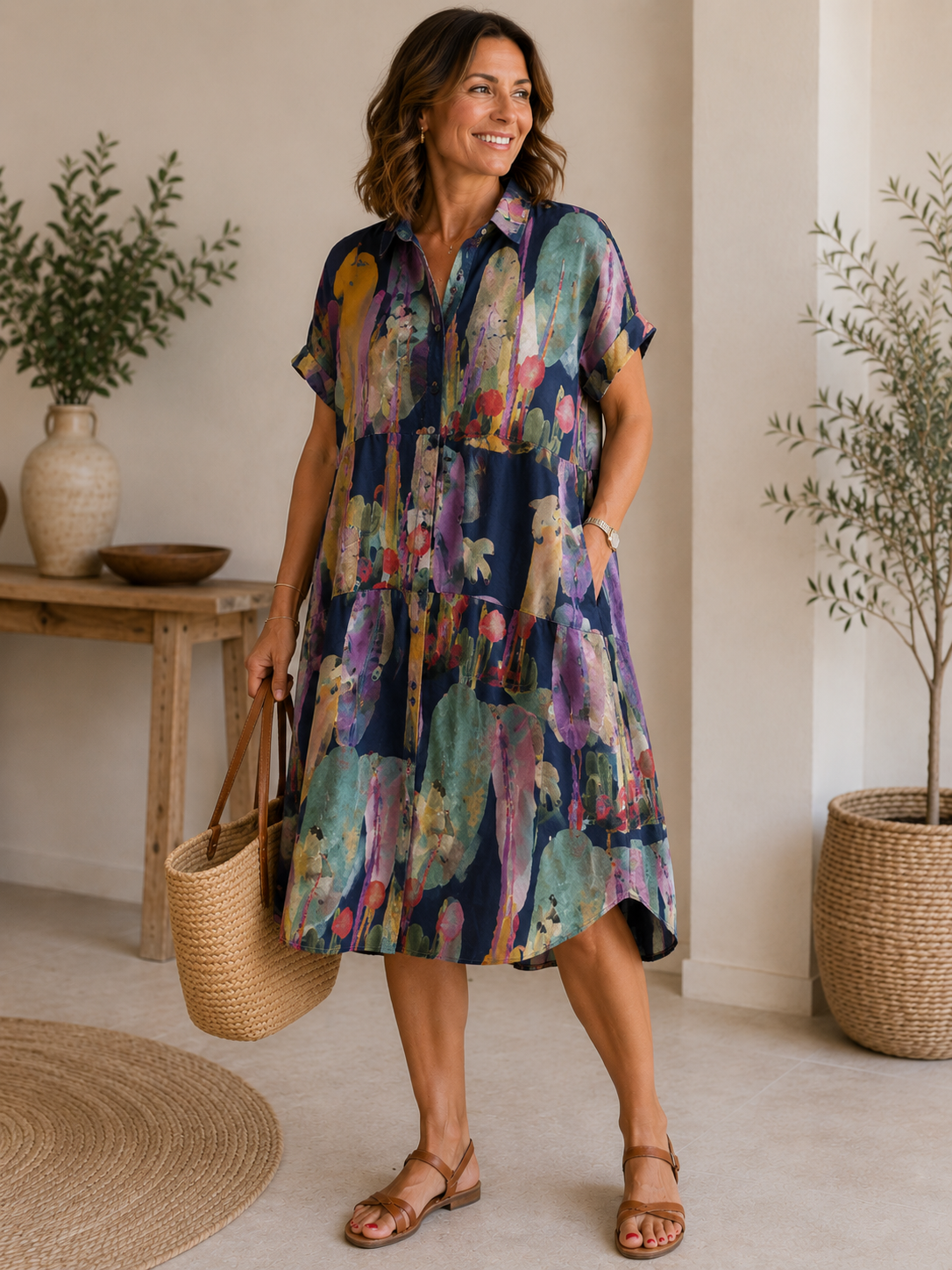 Camille | Robe Chemise Imprimée en Lin et Coton