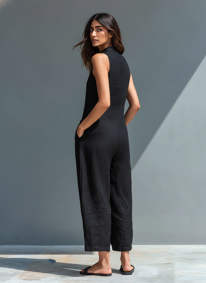Silvia - Salopette Minimaliste sans Manches en Mélange Lin