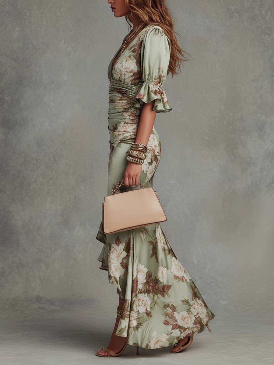 Anastasia™ | Robe Longue en Satin à Imprimé Floral