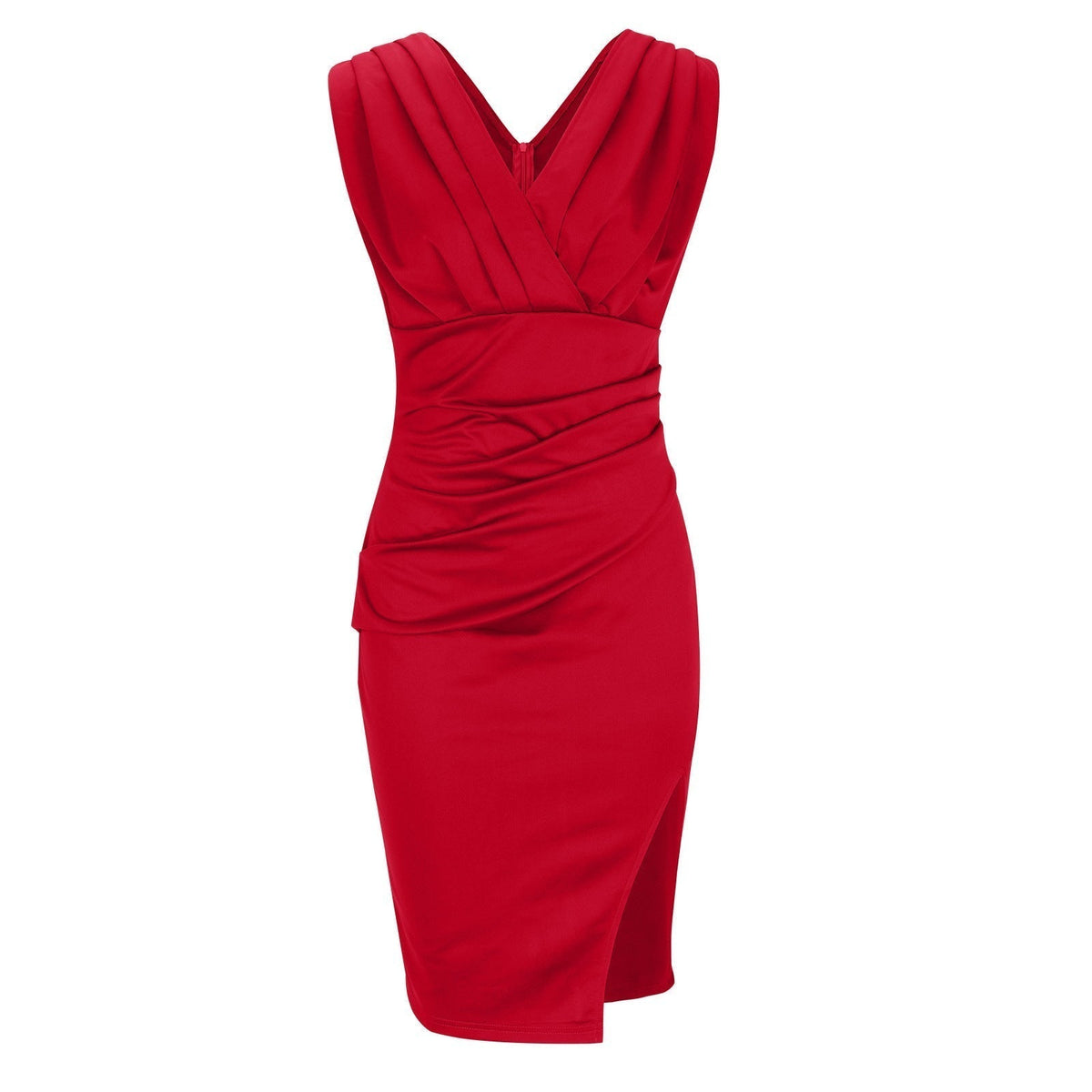 Isa | Robe Midi Ajustée avec Décolleté en V et Fente Frontale