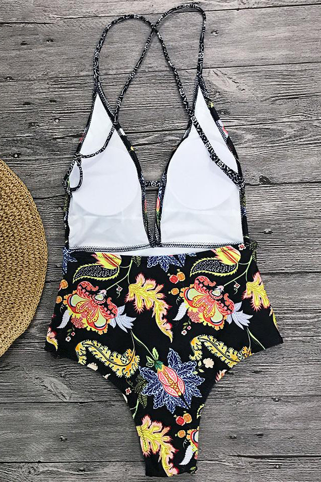Maillot de Bain à Imprimé Boho et Décolleté en V