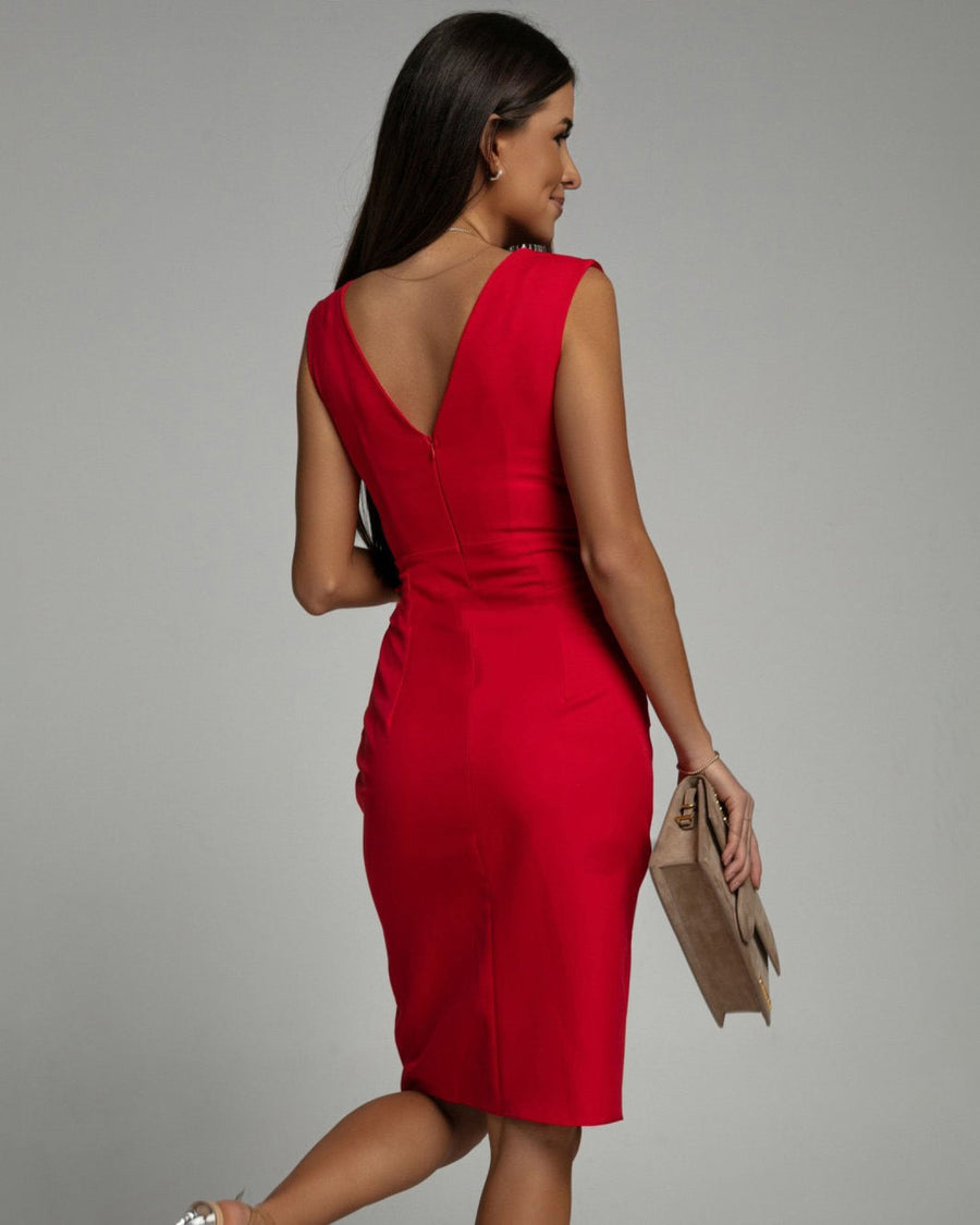 Isa | Robe Midi Ajustée avec Décolleté en V et Fente Frontale