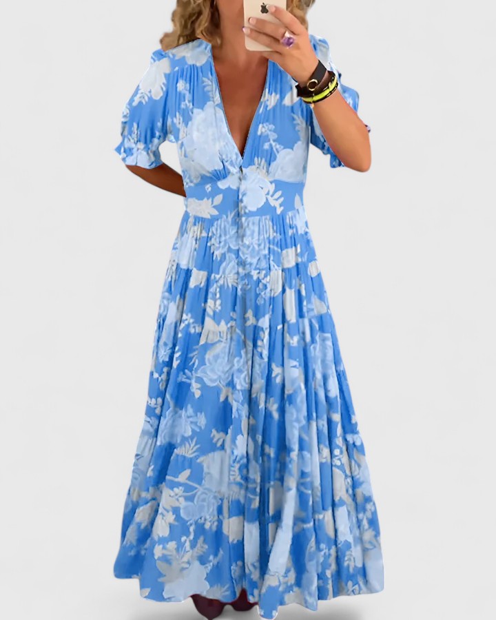 Minelda | Robe Florale Élégante à Col en V
