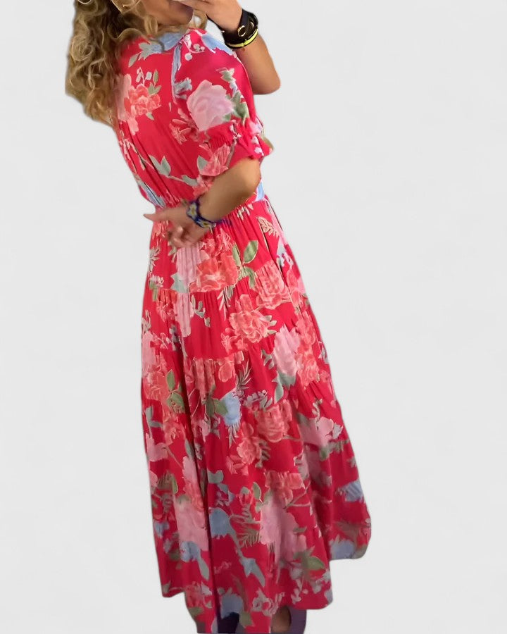 Minelda | Robe Florale Élégante à Col en V