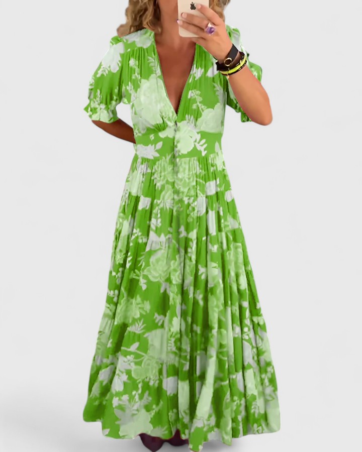 Minelda | Robe Florale Élégante à Col en V