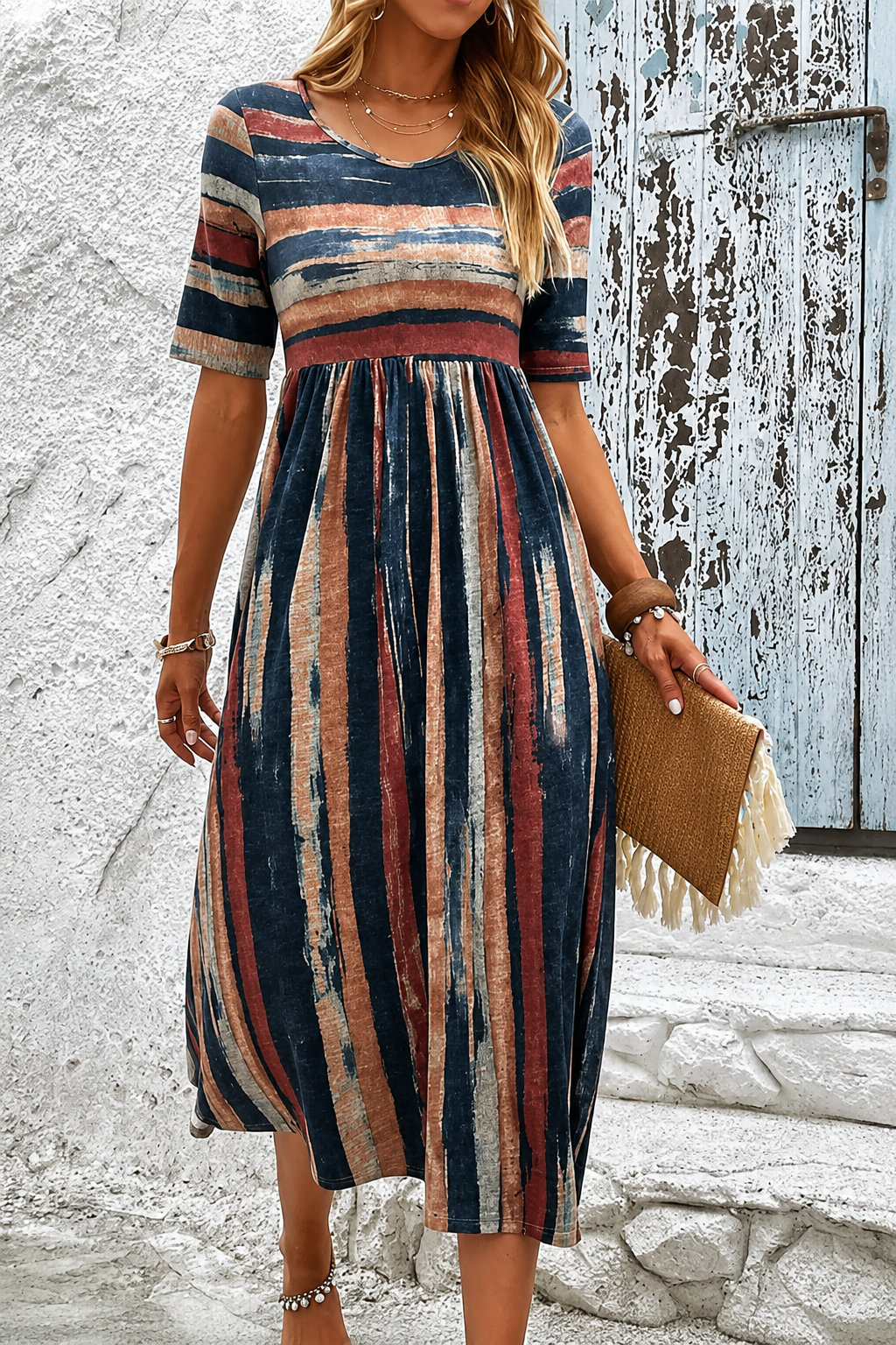 Marloes™ | Robe Midi Rayée à Effet Ventre Plat