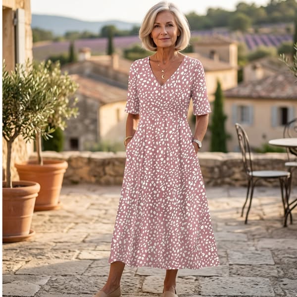 FLOR | ROBE MIDI À POIS ÉLÉGANTE À EFFET VENTRE PLAT