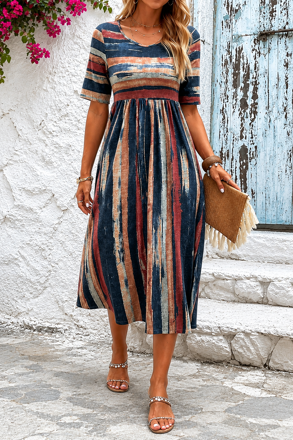 Marloes™ | Robe Midi Rayée à Effet Ventre Plat