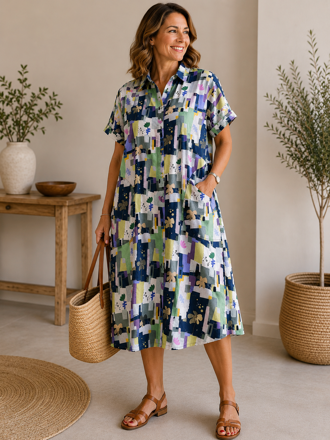 Camille | Robe Chemise Imprimée en Lin et Coton