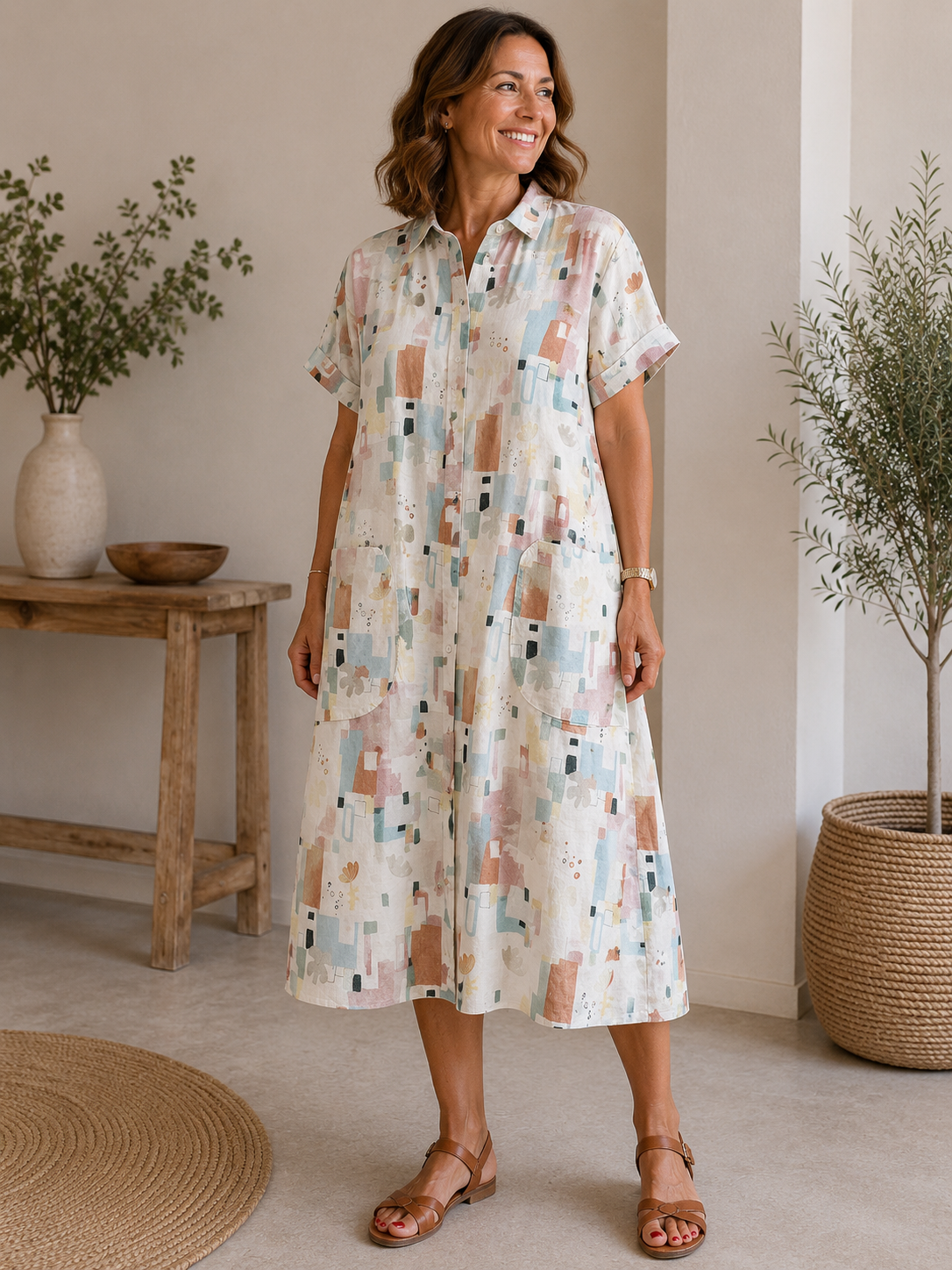 Camille | Robe Chemise Imprimée en Lin et Coton