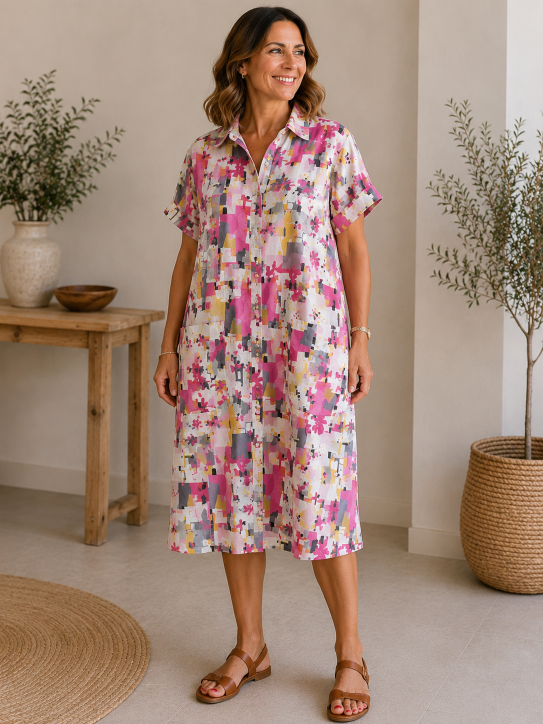 Camille | Robe Chemise Imprimée en Lin et Coton