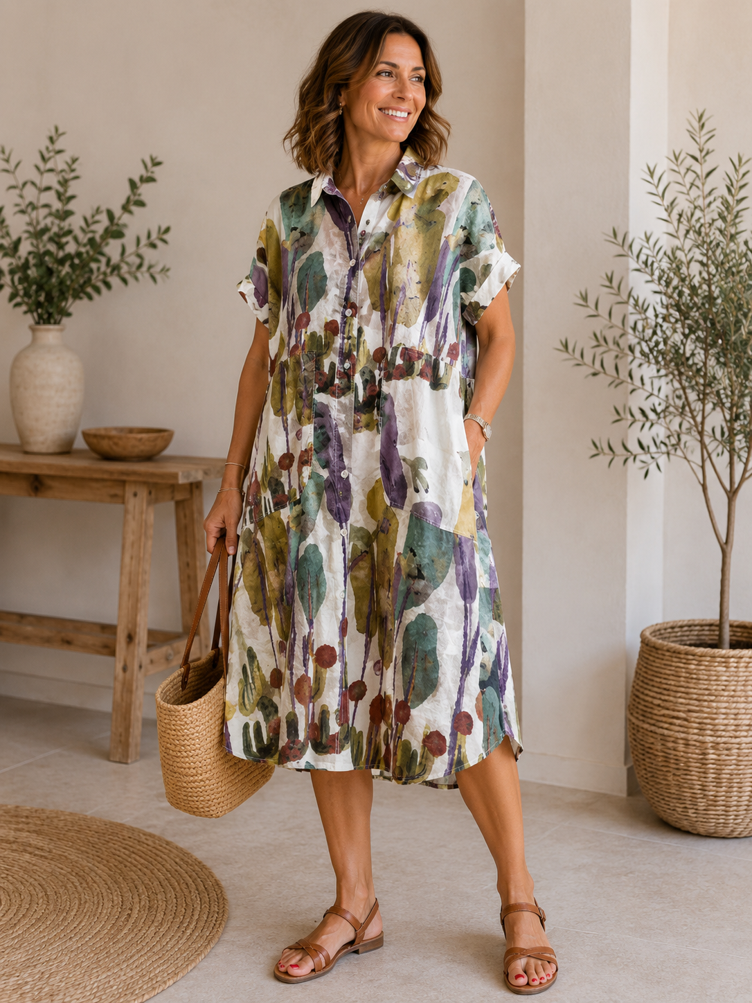 Camille | Robe Chemise Imprimée en Lin et Coton