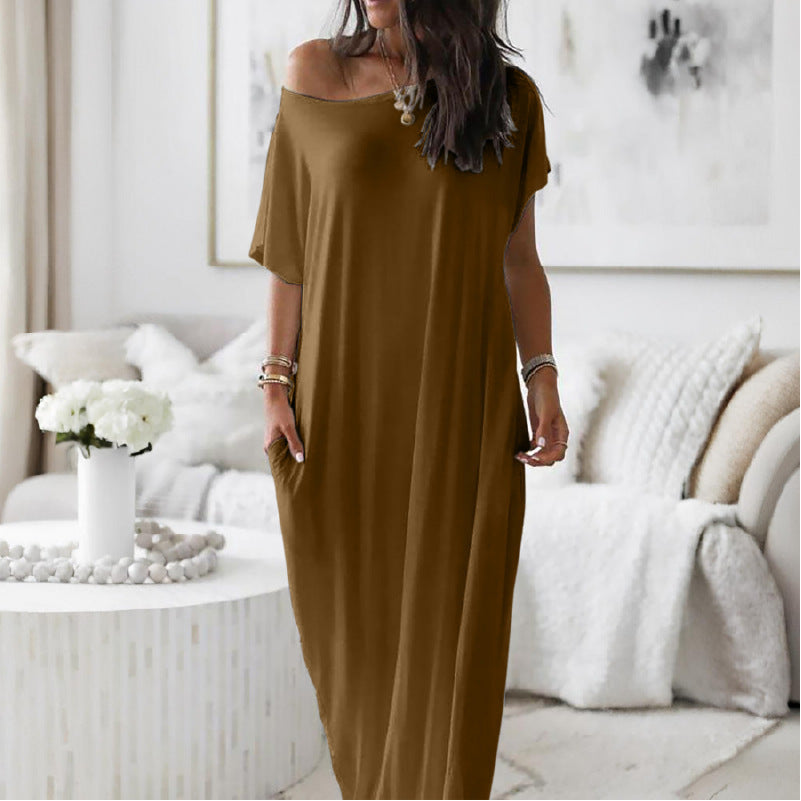 Robe Décontractée Oversize Asymétrique Épaules Dénudées