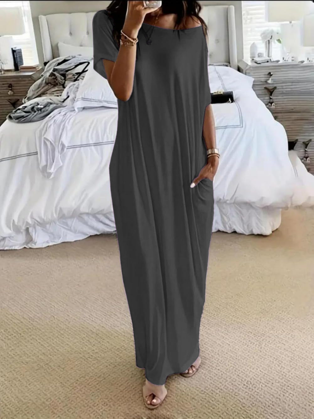 Robe Décontractée Oversize Asymétrique Épaules Dénudées