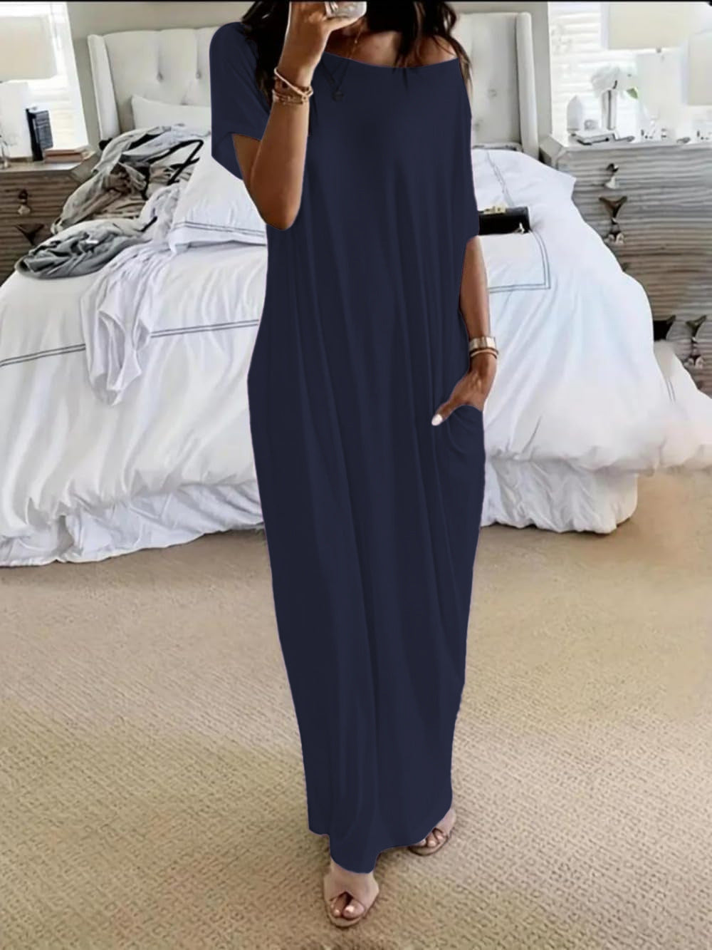 Robe Décontractée Oversize Asymétrique Épaules Dénudées