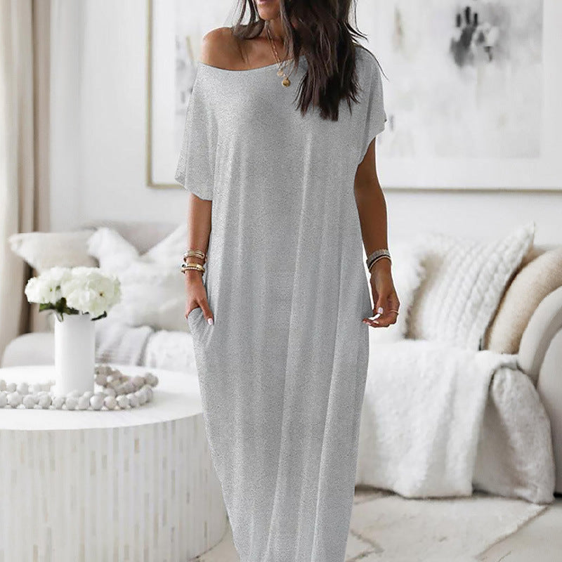 Robe Décontractée Oversize Asymétrique Épaules Dénudées
