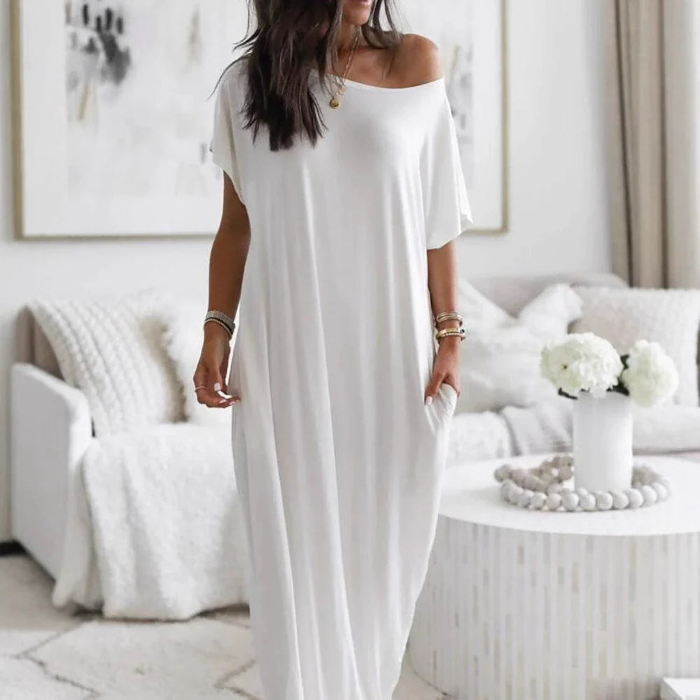Robe Décontractée Oversize Asymétrique Épaules Dénudées