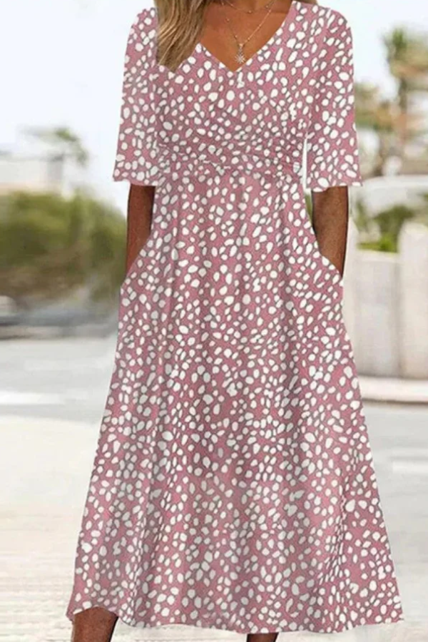 FLOR | ROBE MIDI À POIS ÉLÉGANTE À EFFET VENTRE PLAT