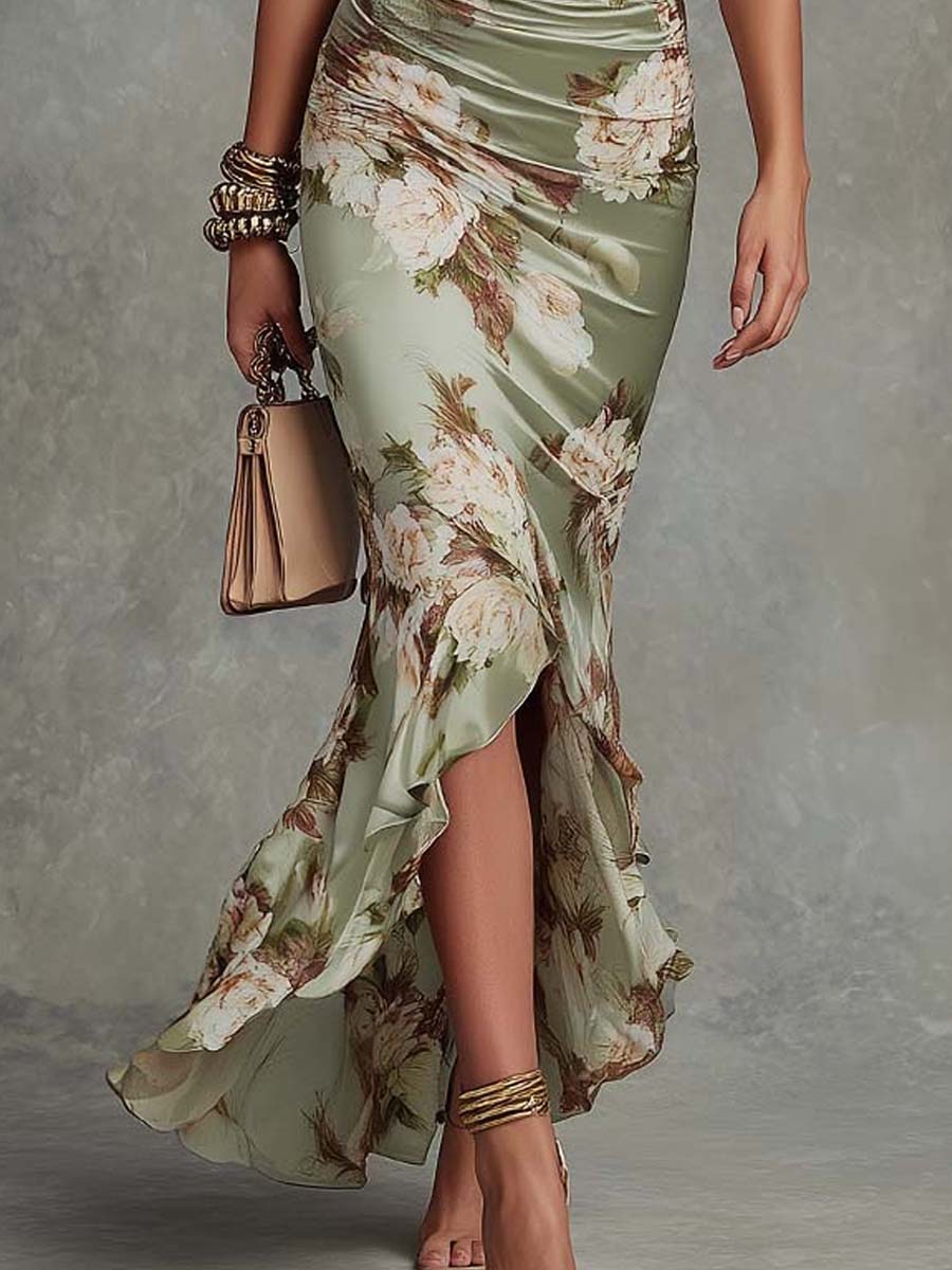 Anastasia™ | Robe Longue en Satin à Imprimé Floral
