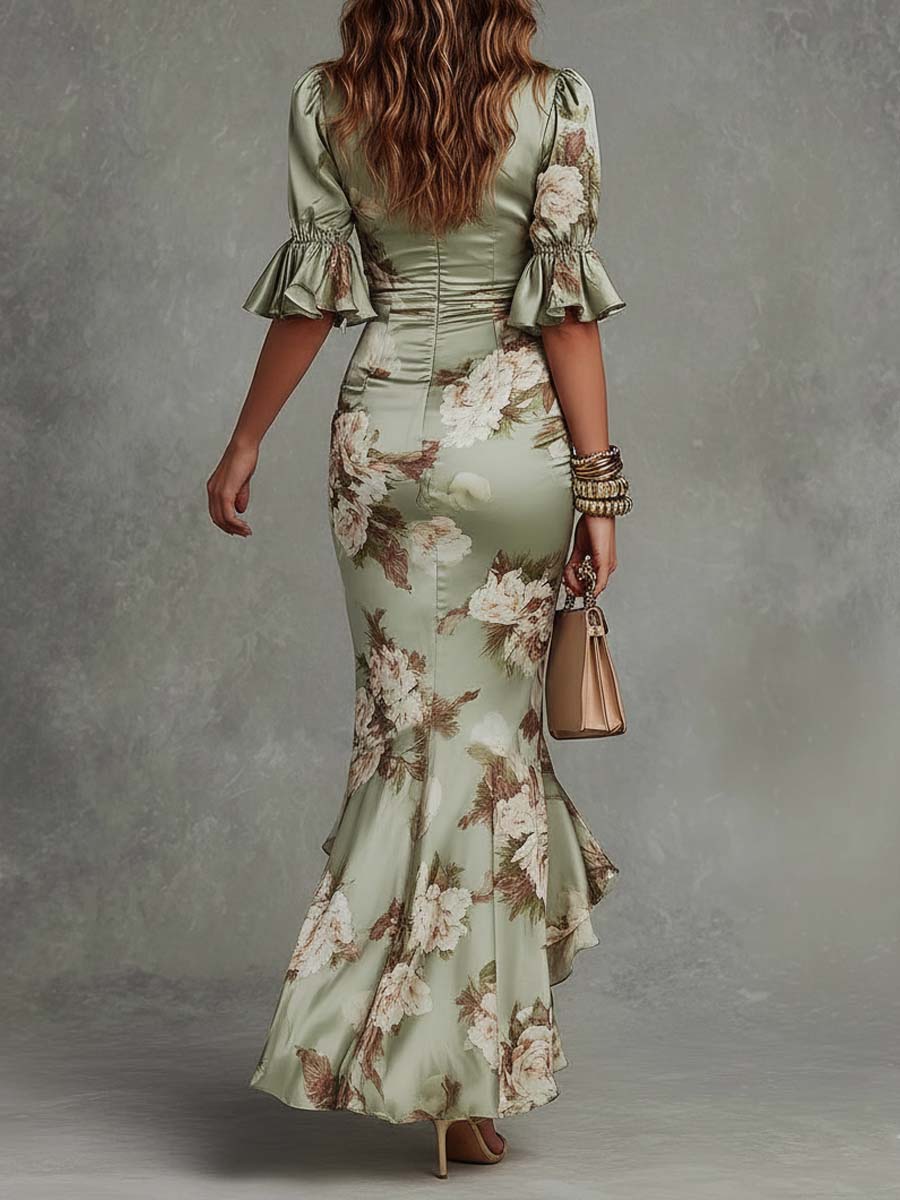 Anastasia™ | Robe Longue en Satin à Imprimé Floral