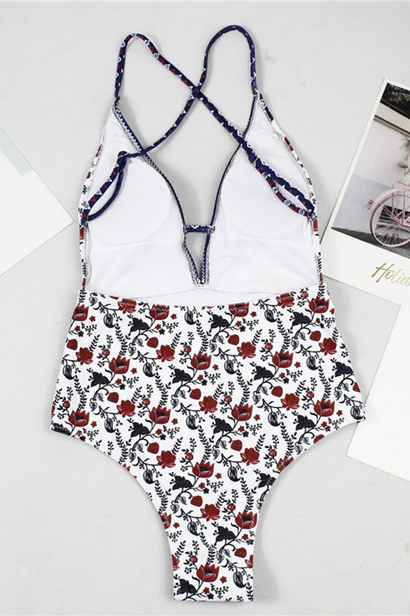 Maillot de Bain à Imprimé Boho et Décolleté en V